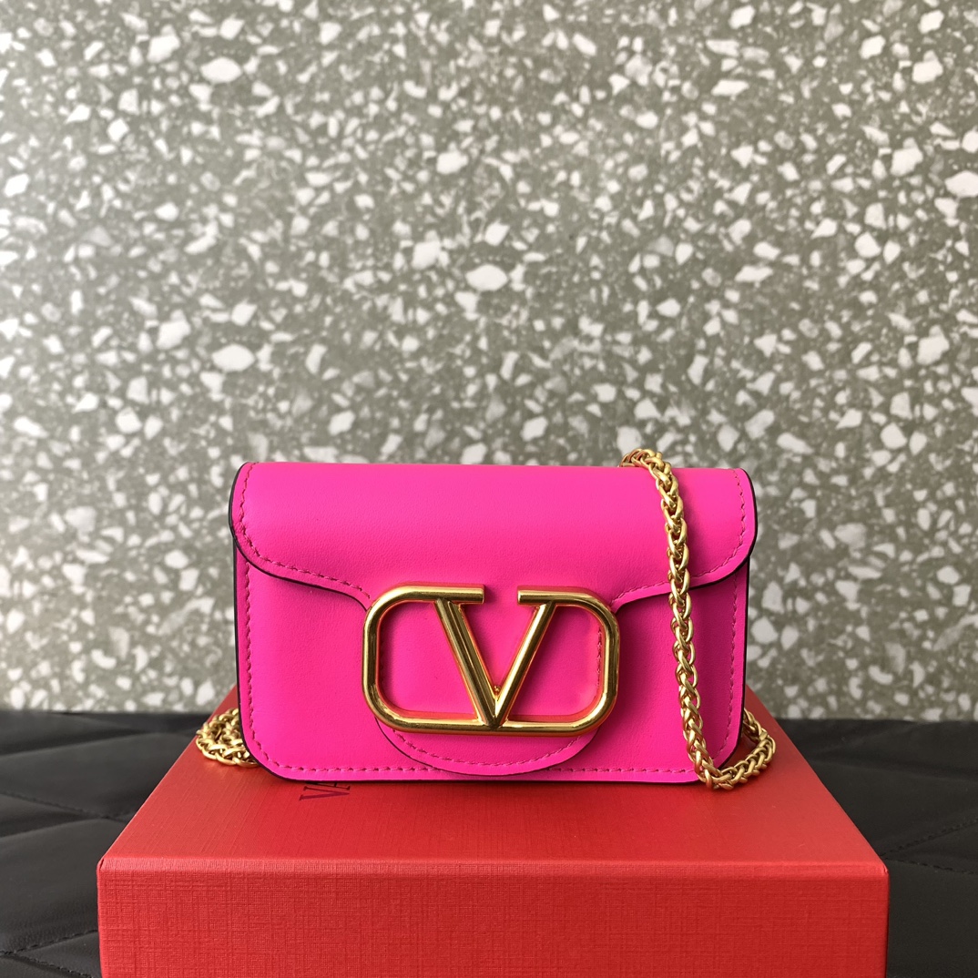 Valentino Garavani Loco Micro Bag in Rose Pink Calfskin Leather with Chain